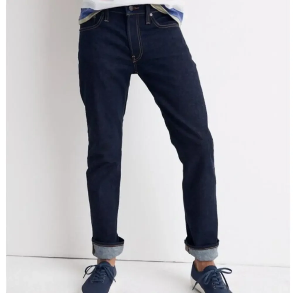 Madewell Mens Straight Jeans Dark Rinse Wash Relaxed Flex Denim Button Zip 28x30
